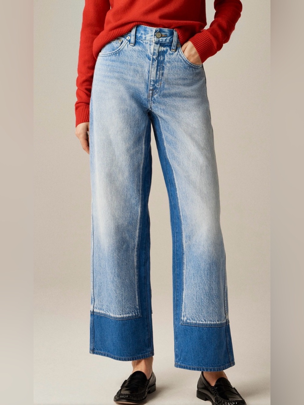 J. Crew rigid wide-leg two-tone ankle jean with washblocking 27P new